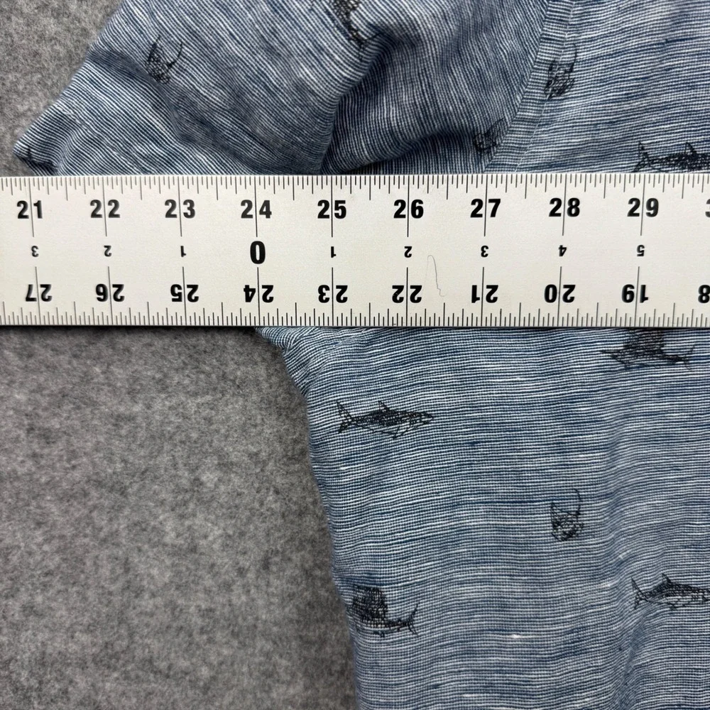 Banana Republic Mens XL Blue Linen Cotton Shark Print Slim Fit Button Down Shirt